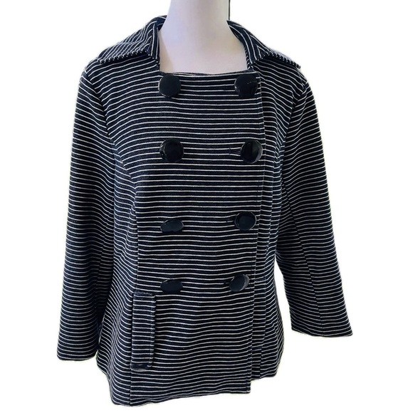 Luii Navy & White Striped Double-Breasted Cotton Jacket – Size Medium - Picture 2 of 7